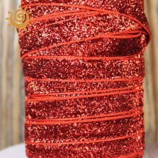 Велюрова стрічка, колір червоний з глітером, 10 мм