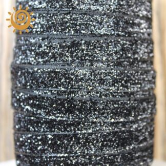 Велюрова стрічка, колір чорний з глітером, 10 мм