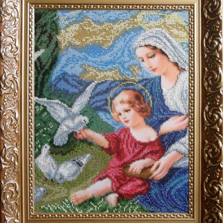 Канва для вишивання бісером на релігійну тематику - Богородиця і голуби (мала)