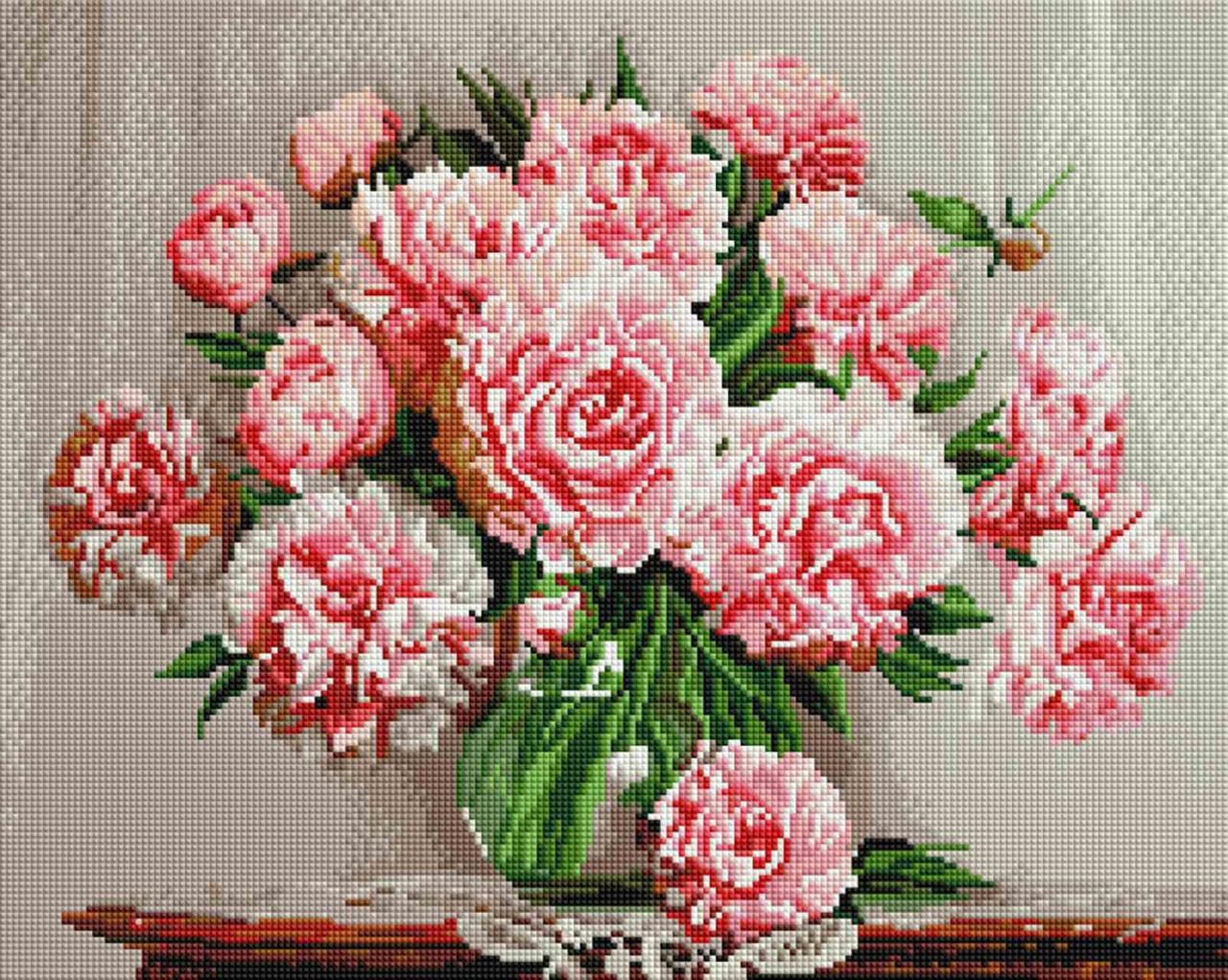 Набір алмазної мозаїки 40х50 Піони у вазі SP002 - Зображення 2