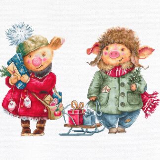 Набір для вишивання хрестиком B1161 Різдвяні свинки (9267378)