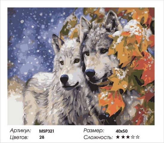 Набір для малювання по номерах 40х50 Пара вовків MSP321 з підрамником
