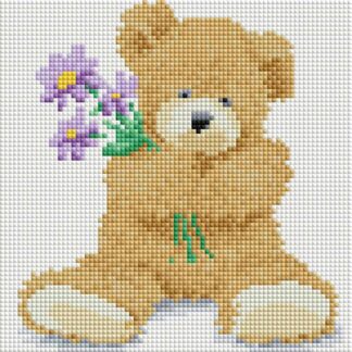 Набір алмазної мозаїки 20х20 Ведмедик з квітами DD1211