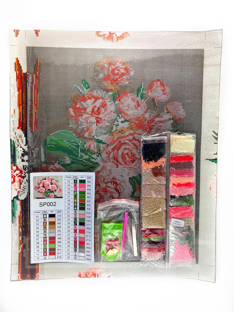 Набір алмазної мозаїки 40х50 Піони у вазі SP002 - Зображення 3