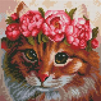 Алмазна вишивка 20x20 Кіт з вінком DD1225