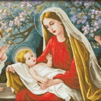 Набір алмазної мозаїки 40х70 Ікона Діва Марія з Ісусом в яблуневому саду SS803