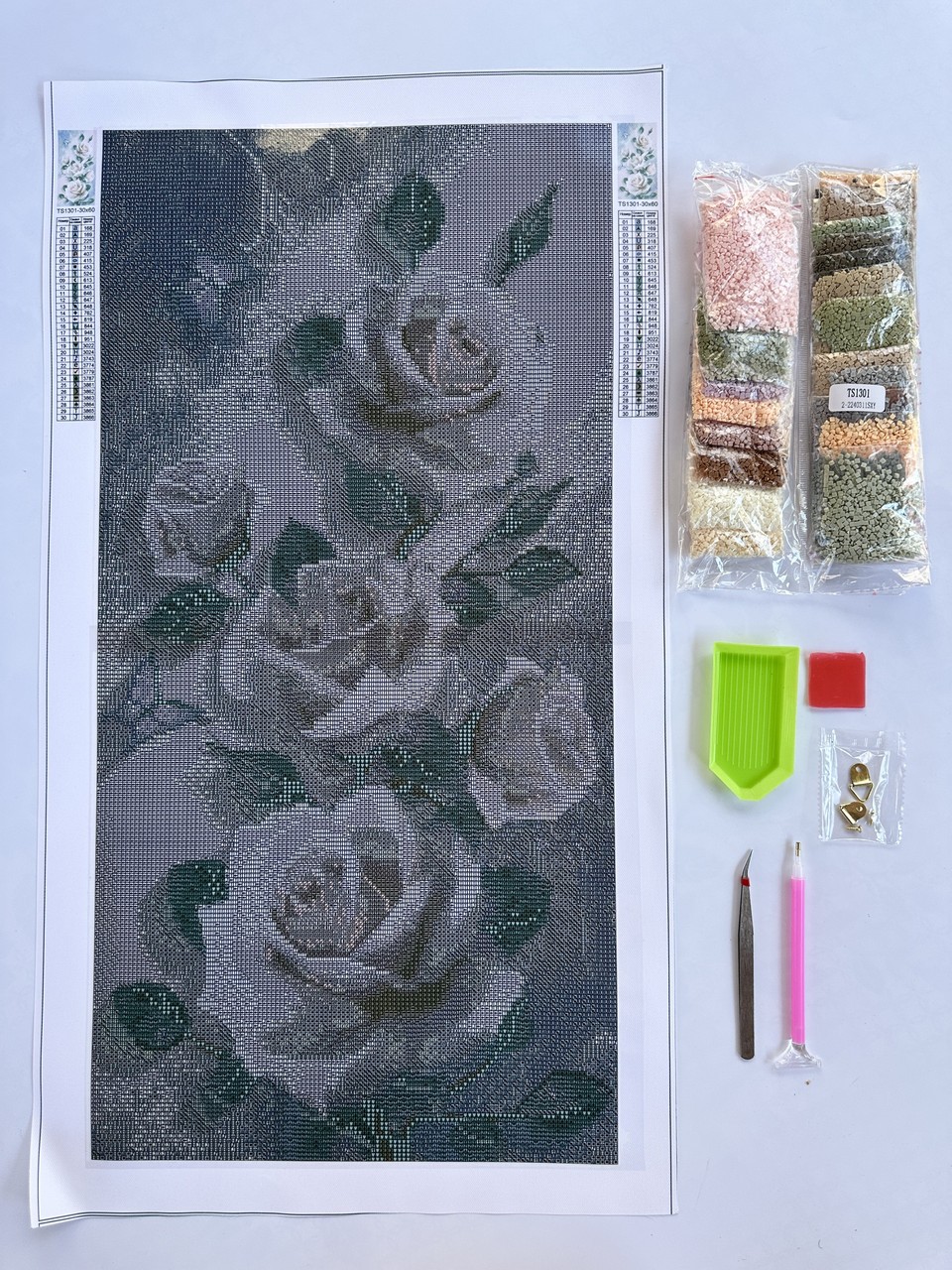 Набір алмазної мозаїки Білі троянди панно 30х60 TS1301 - Зображення 2