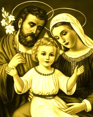 Набір алмазної мозаїки 40х50 Ікона Свята родина монохром золота SP068