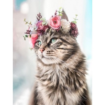 Алмазна мозаїка Кіт у вінку 30x40 ST468