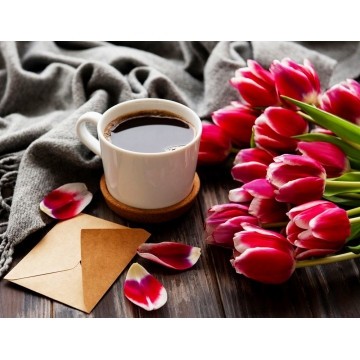 Набір алмазної мозаїки Кава і тюльпани 30х40 ST460