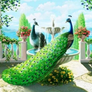 Набір алмазної мозаїки 30х40 Пави біля фонтану ST458