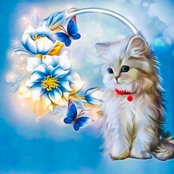 Алмазна мозаїка Котик з квітами 20х20 DD1216