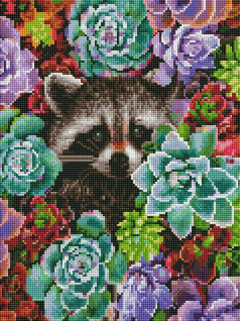 Алмазна мозаїка 30х40см Єнот в квітах ST485 - Зображення 2