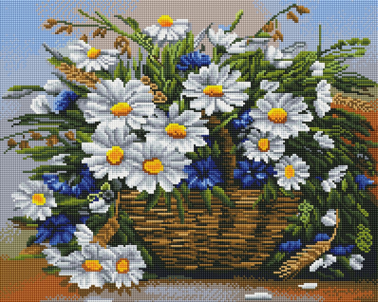 Алмазна мозаїка 40х50 Букет ромашок і волошок SP122 - Зображення 2