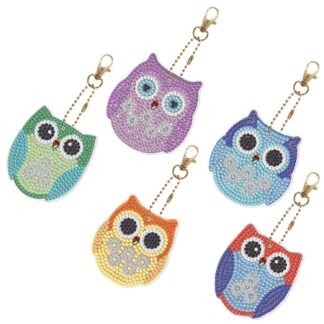 Набір брелків для алмазної мозаїки Сови 5шт BR30