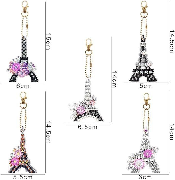 Набір брелків для алмазної мозаїки Ейфелева вежа 5шт BR34 - Зображення 2