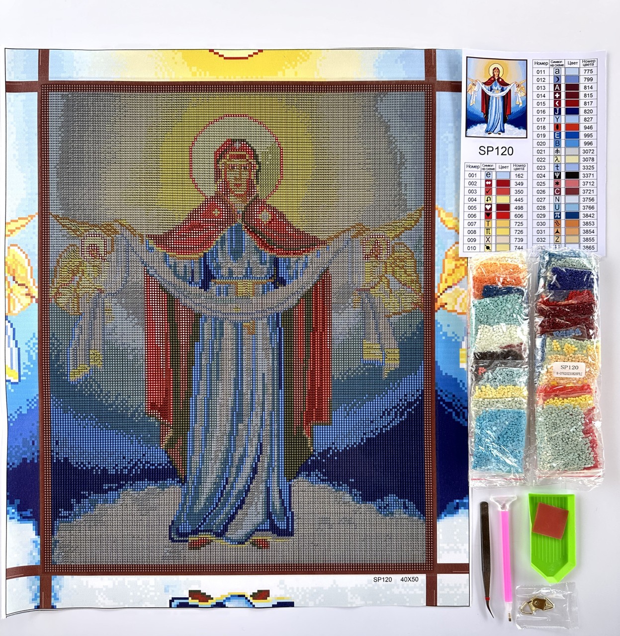 Алмазна мозаїка 40x50 Ікона Покрови Пресвятої Богородиці SP120 - Зображення 2