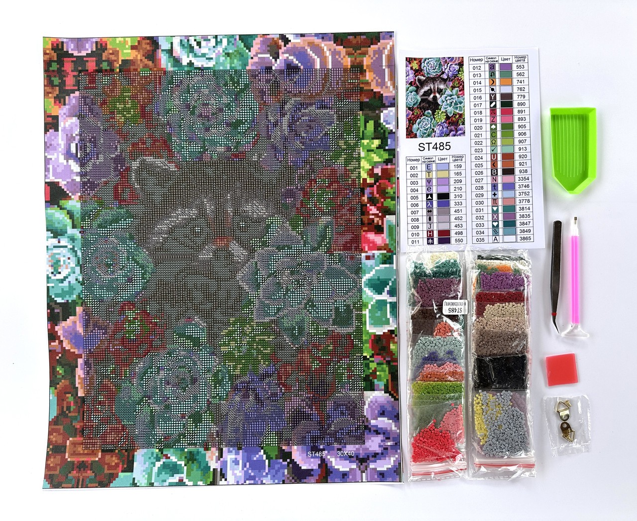 Алмазна мозаїка 30х40см Єнот в квітах ST485 - Зображення 3