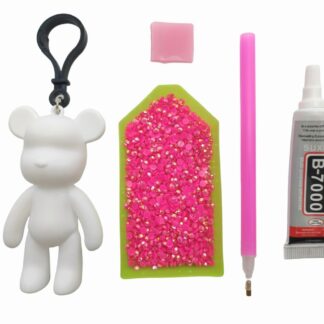 Алмазна мозаїка брелок ведмедик рожевий 5D