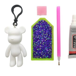 Алмазна мозаїка брелок ведмедик фіолетовий 5D