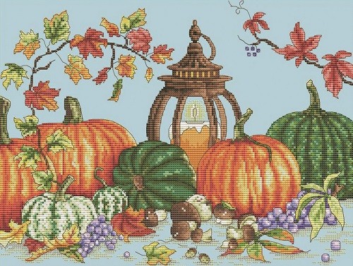 М-0276 "Дари осені" (набір для вишивання муліне ДМС) на тканині DMC 229, мармур блакит 25х33 см